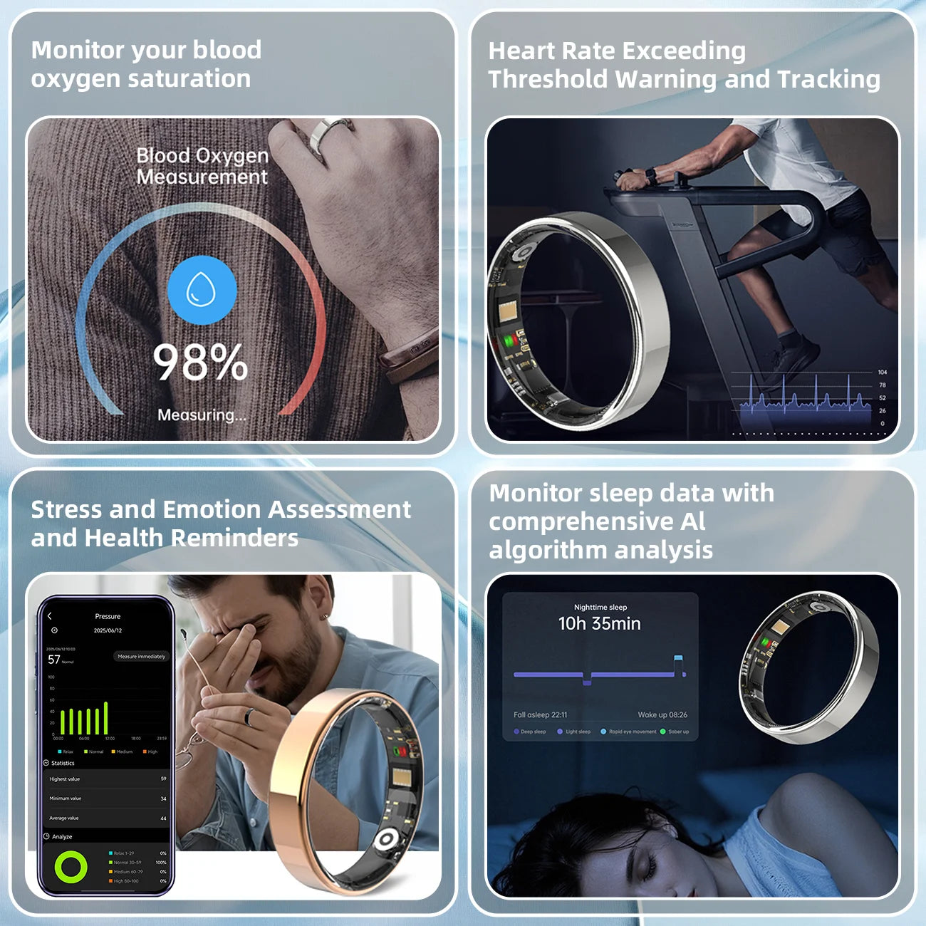 Smart Health Ring with Bluetooth connectivity, fitness tracking, sleep monitoring, waterproof stainless steel design for men and women