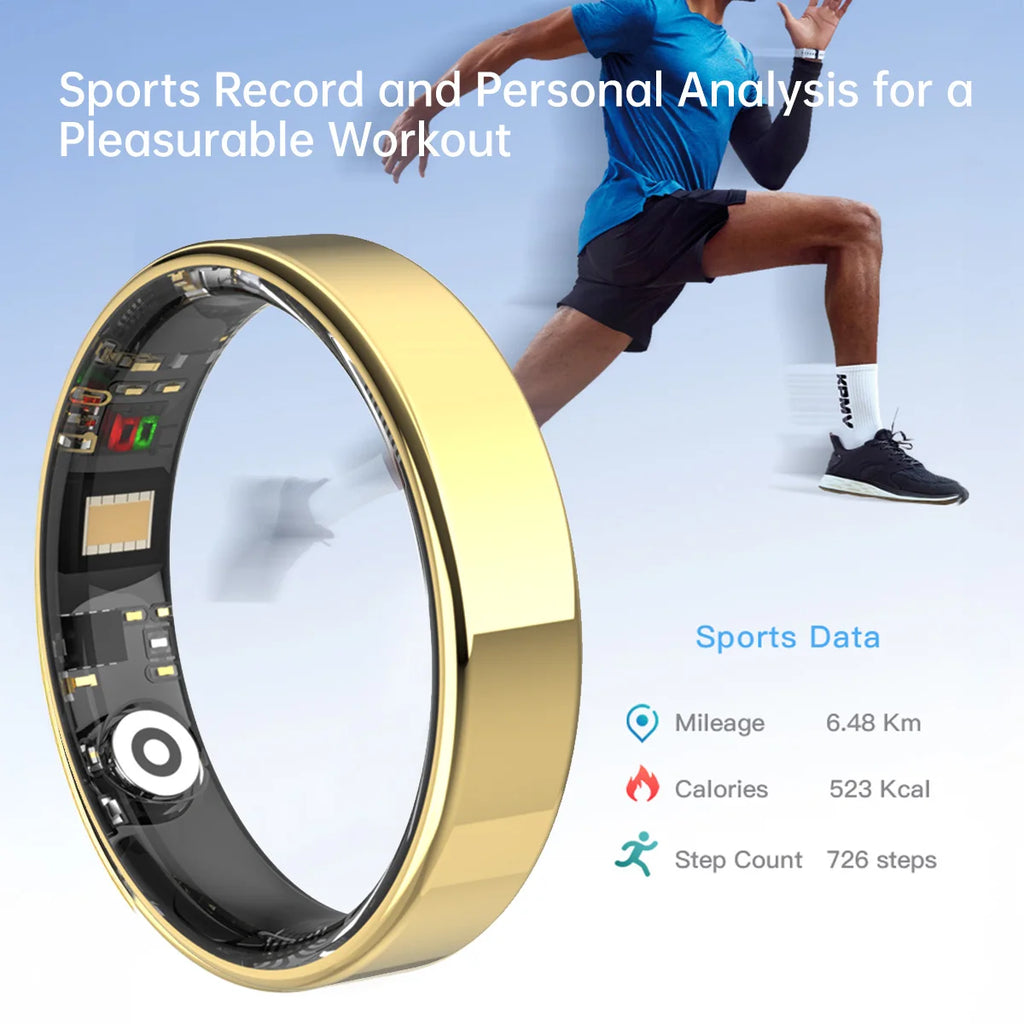Smart Health Ring with Bluetooth connectivity, fitness tracking, sleep monitoring, waterproof stainless steel design for men and women
